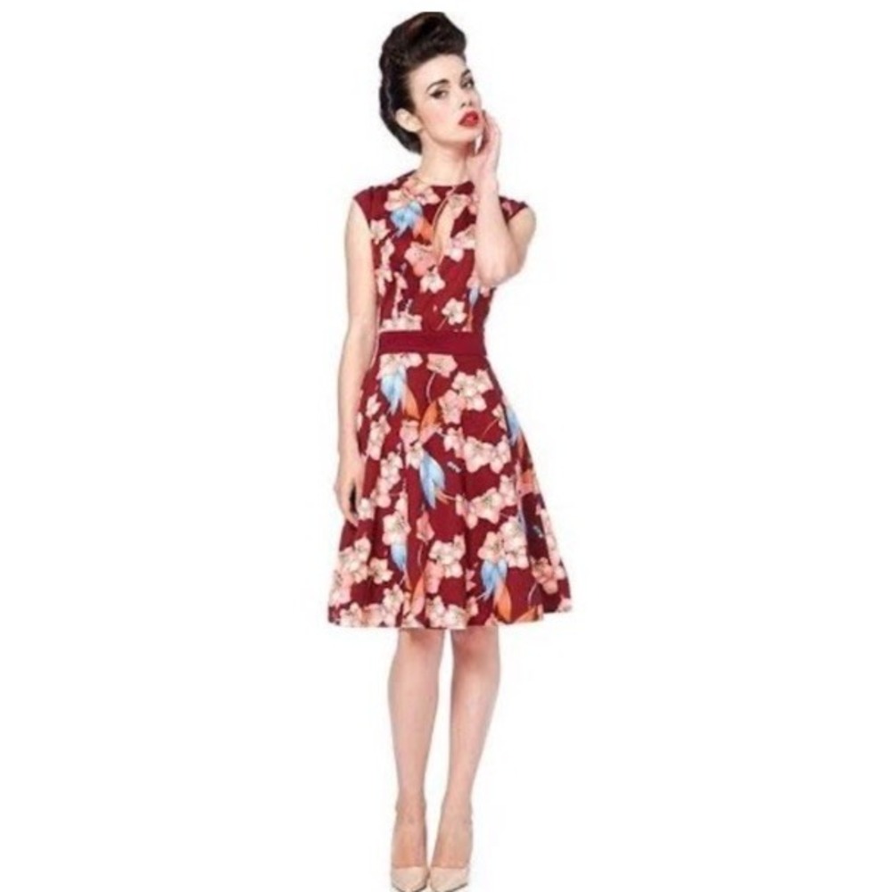NEW VOODOO VIXEN Winter Orchid Dress Fit & Flare Floral Retro Vintage Inspired M